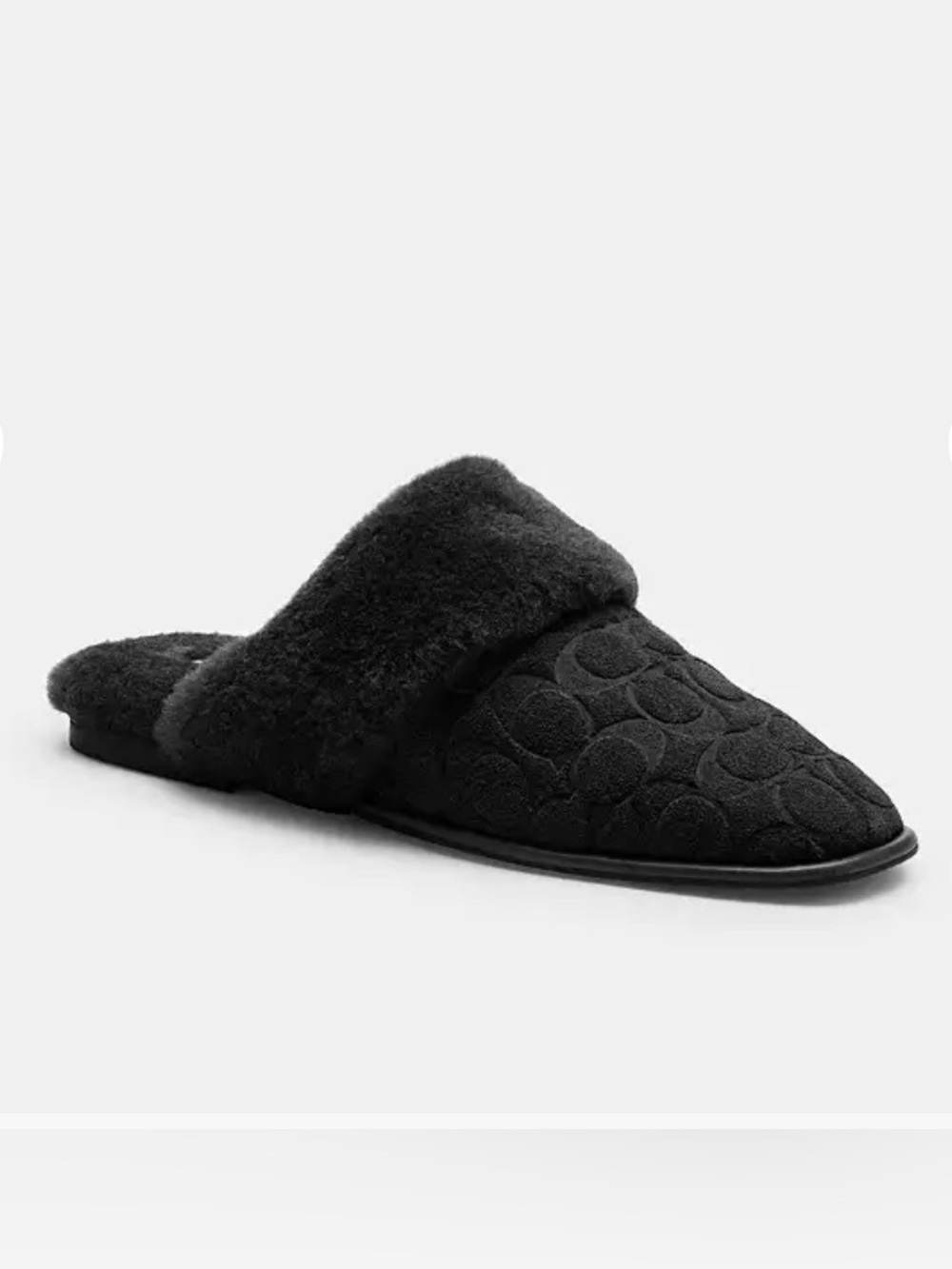Coach Black Faux Shearling Slip-On Mule Slippers